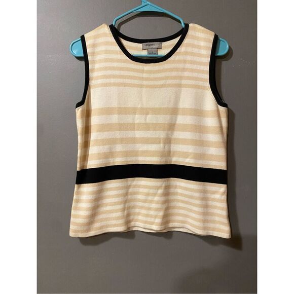 Designer Originals Tan White Striped Knit Tank Top Size Medium - Picture 1 of 4